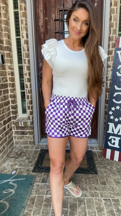 Checkered Drawstring Game Day Shorts with Pockets