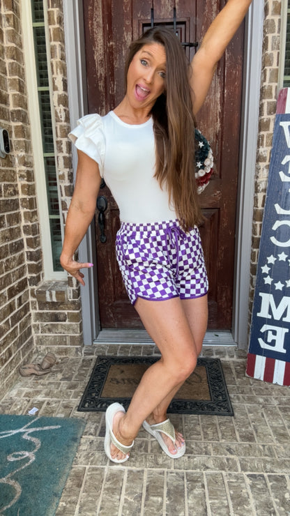 Checkered Drawstring Game Day Shorts with Pockets