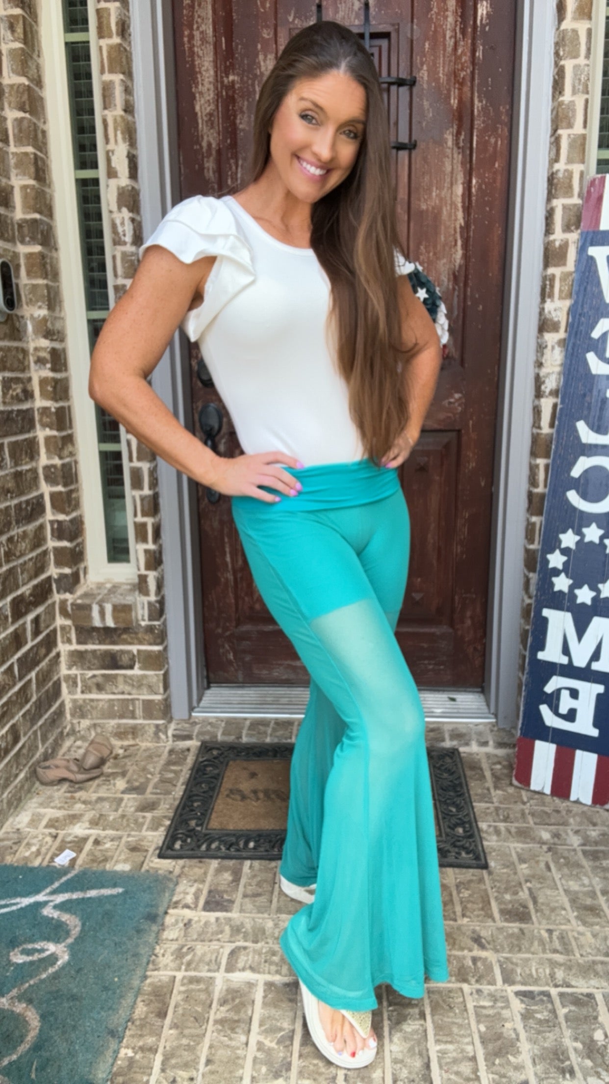 Teal Mesh Bell Leggings