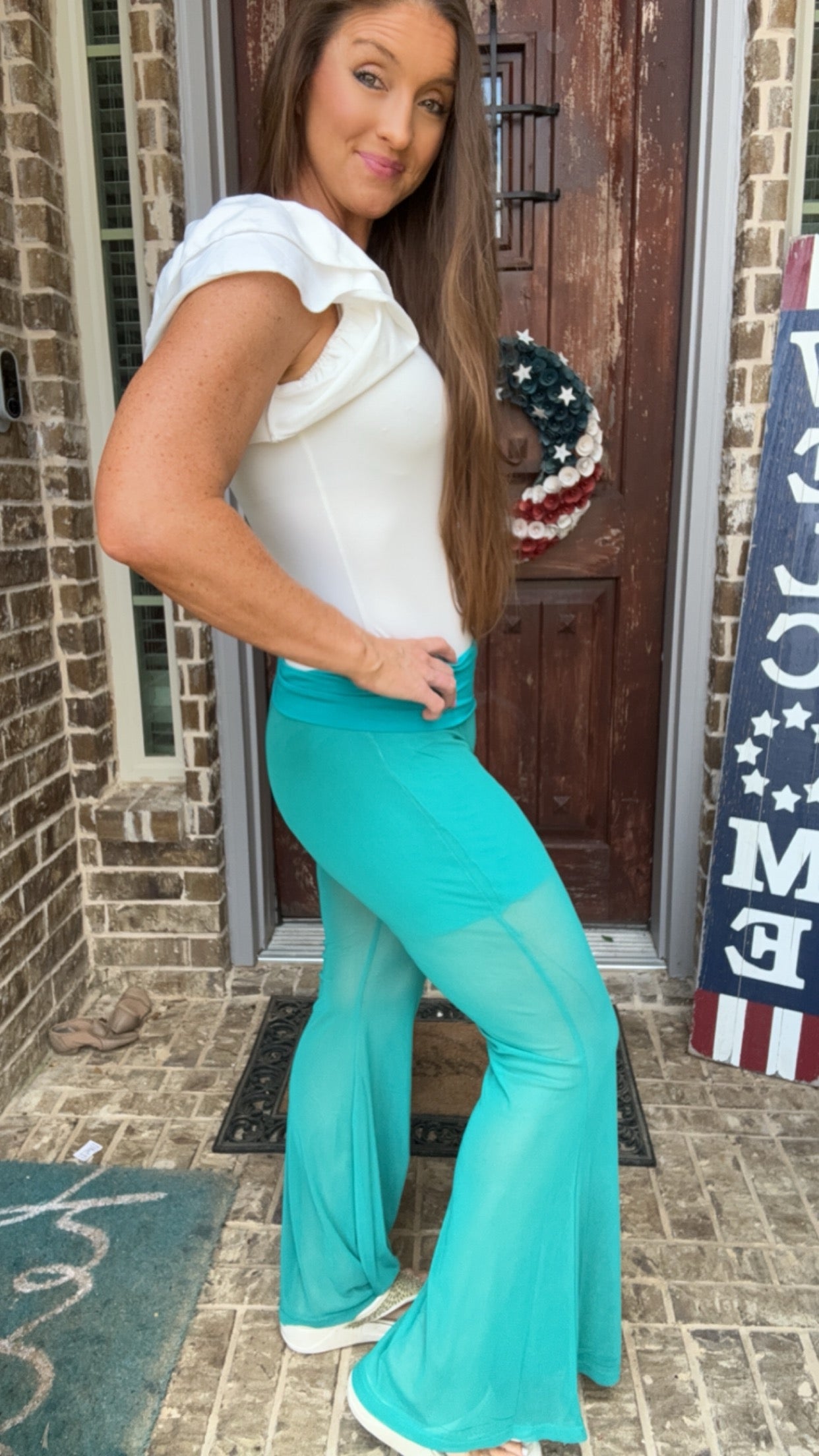 Teal Mesh Bell Leggings