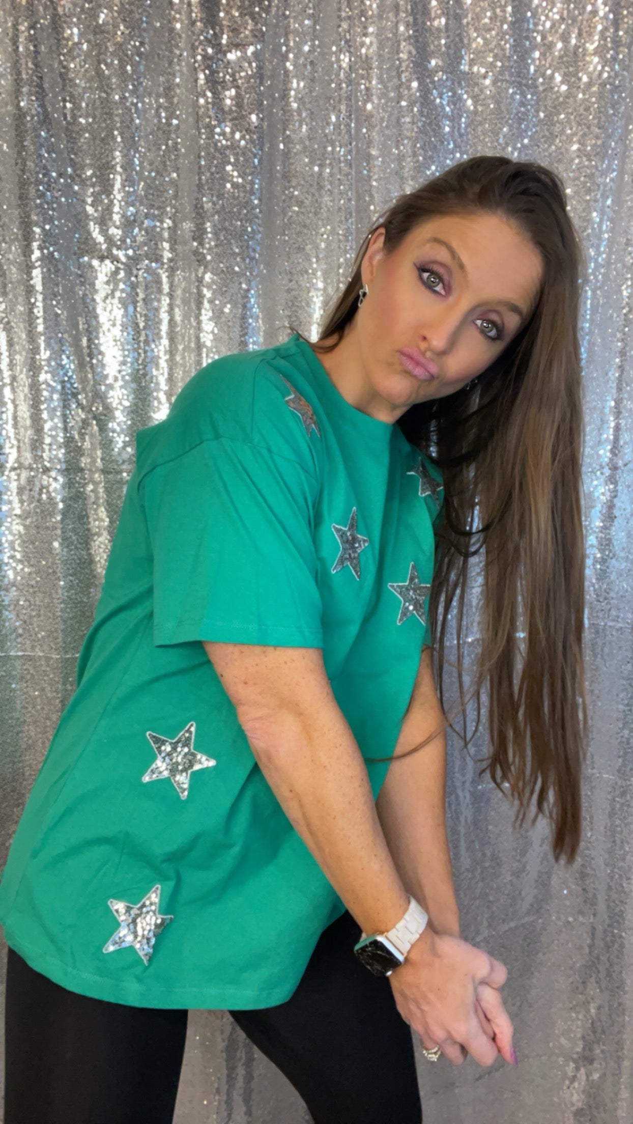 Green and Silver Sequin Star Top