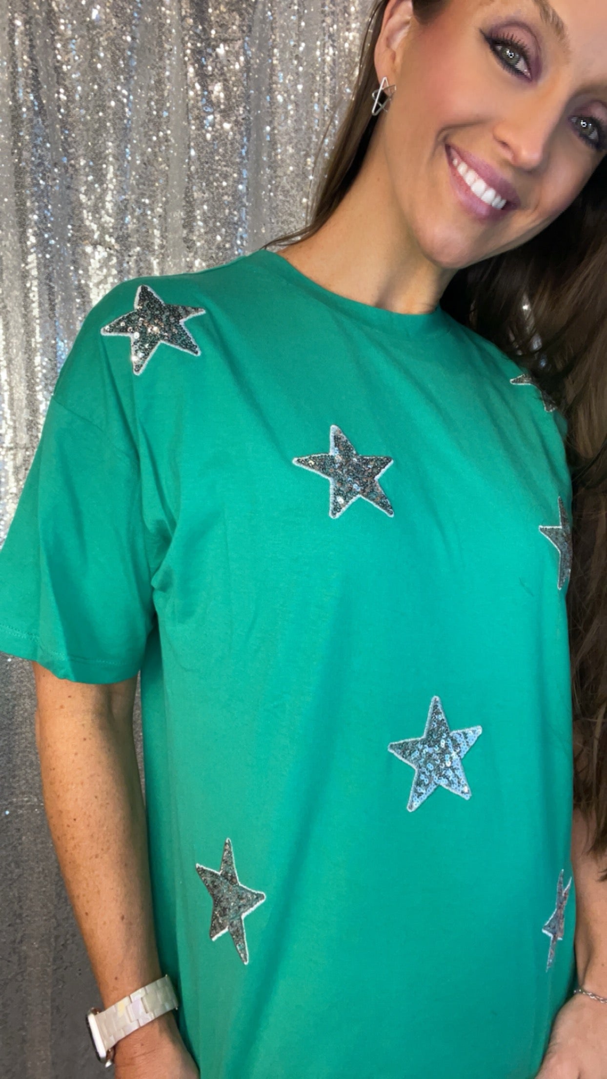Green and Silver Sequin Star Top