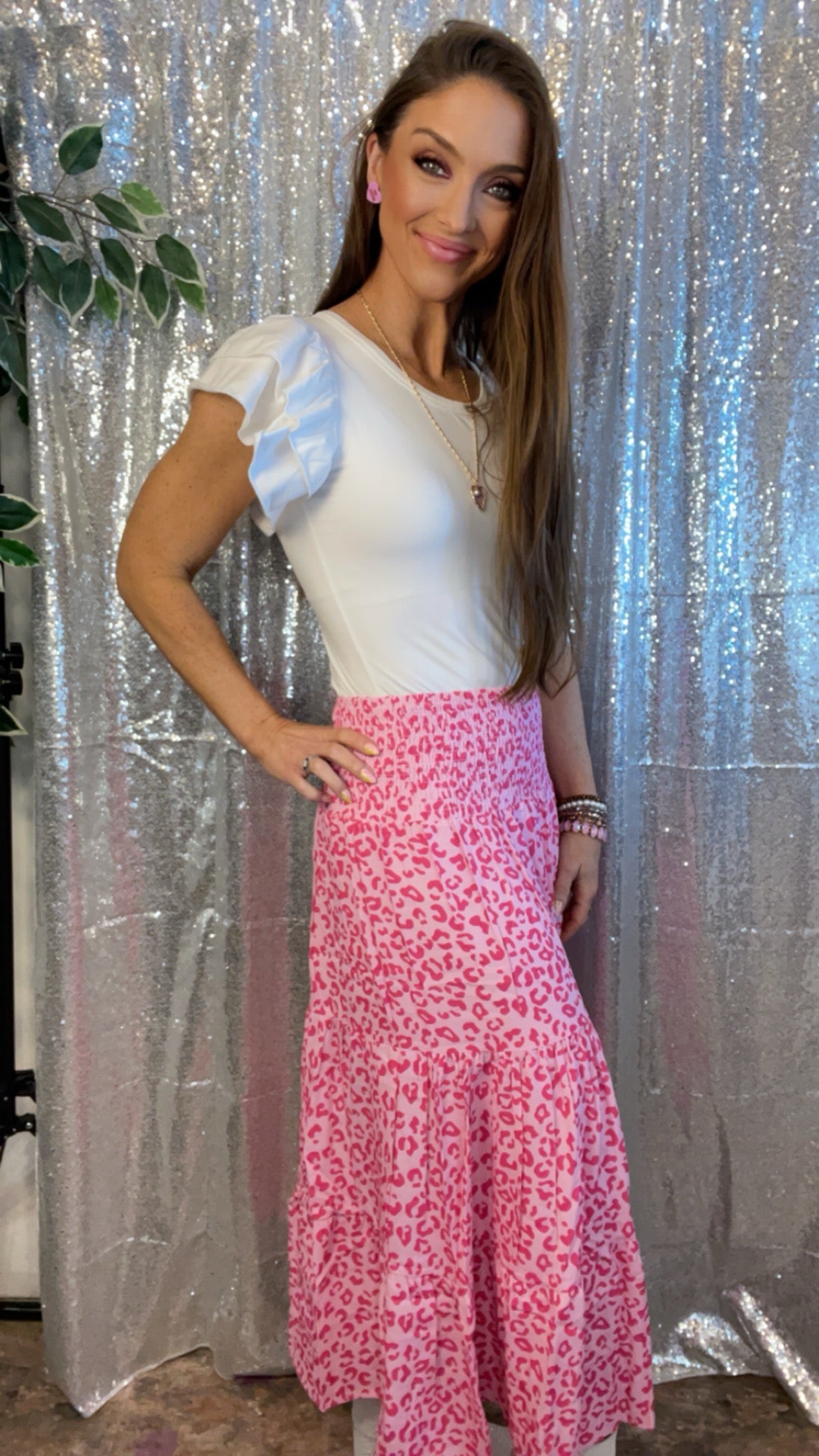 Hot Pink Leopard Maxi Skirt