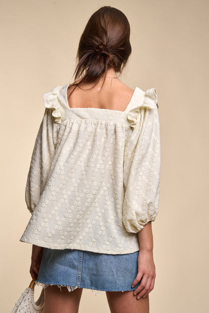 Square Neck Dolman Sleeve Blouse in Ivory