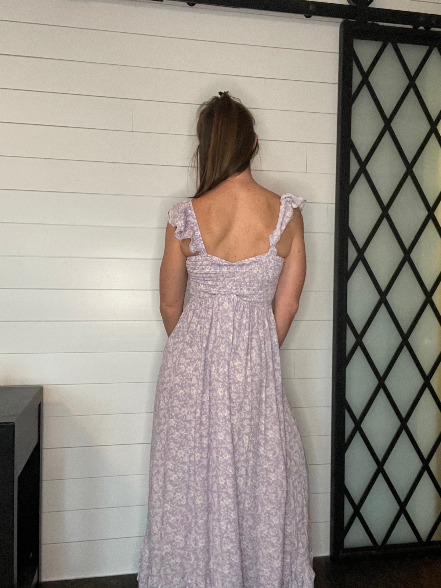Lavender or sage Ruffle High-Low Maxi Dress